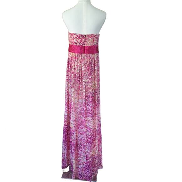 BCBGMaxAzria Kai Strapless Maxi Dress Size 10 Pink Metallic Floral Formal Prom - Picture 5 of 12